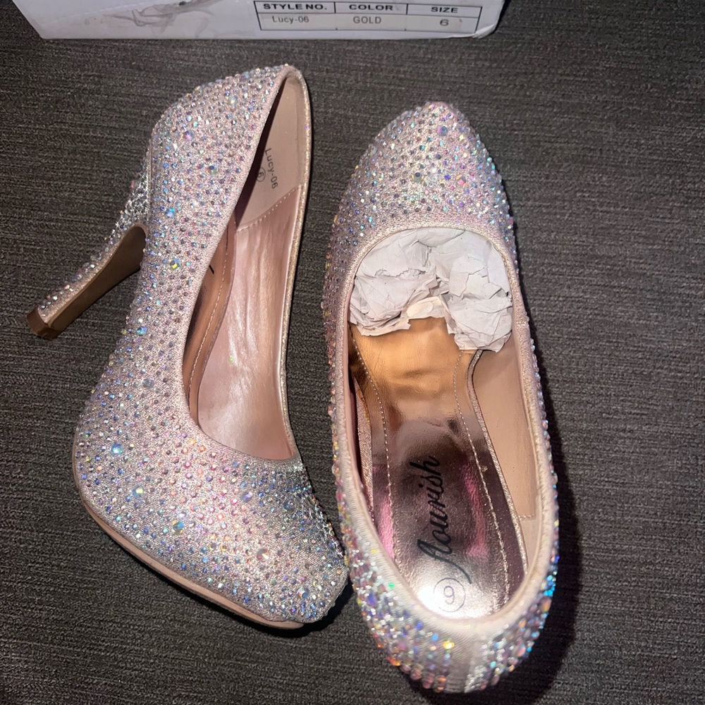 Glittering Gold Iridescent Glass Rhinestone Embellished Heels